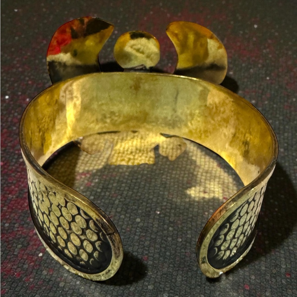 Pharaonic Horus Sky Deity Large Handmade Copper Cuff With Precious Stones. New. - Picture 7 of 11